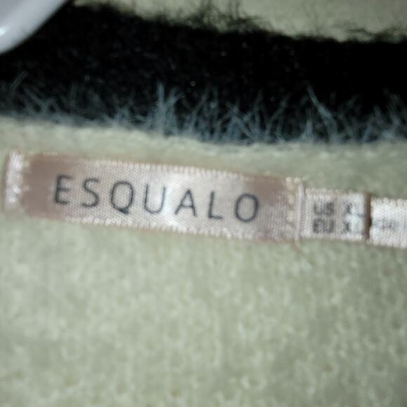 Esqualo Womens Fuzzy Knit Fringed Open Front Cardigan Sweater Black & Cream XL - Picture 4 of 9